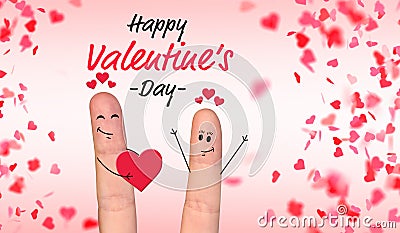 Happy finger couple in love celebrating Valentineâ€™s day Stock Photo